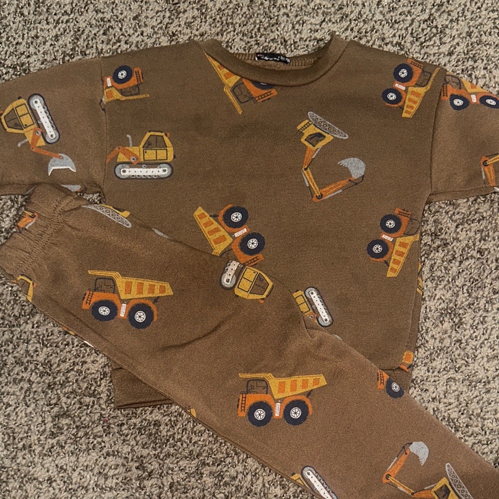 Brown Construction Vehicle Print Kids' Set